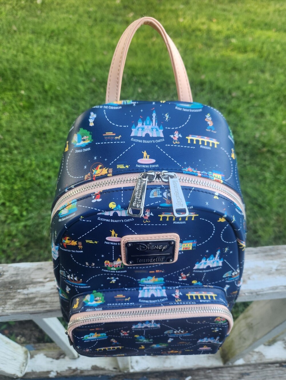 Loungefly Navy Disney Park Map Mini Backpack with Pink Accents - Picture 8 of 14